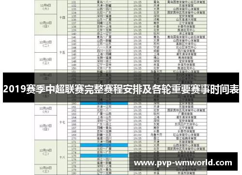 2019赛季中超联赛完整赛程安排及各轮重要赛事时间表